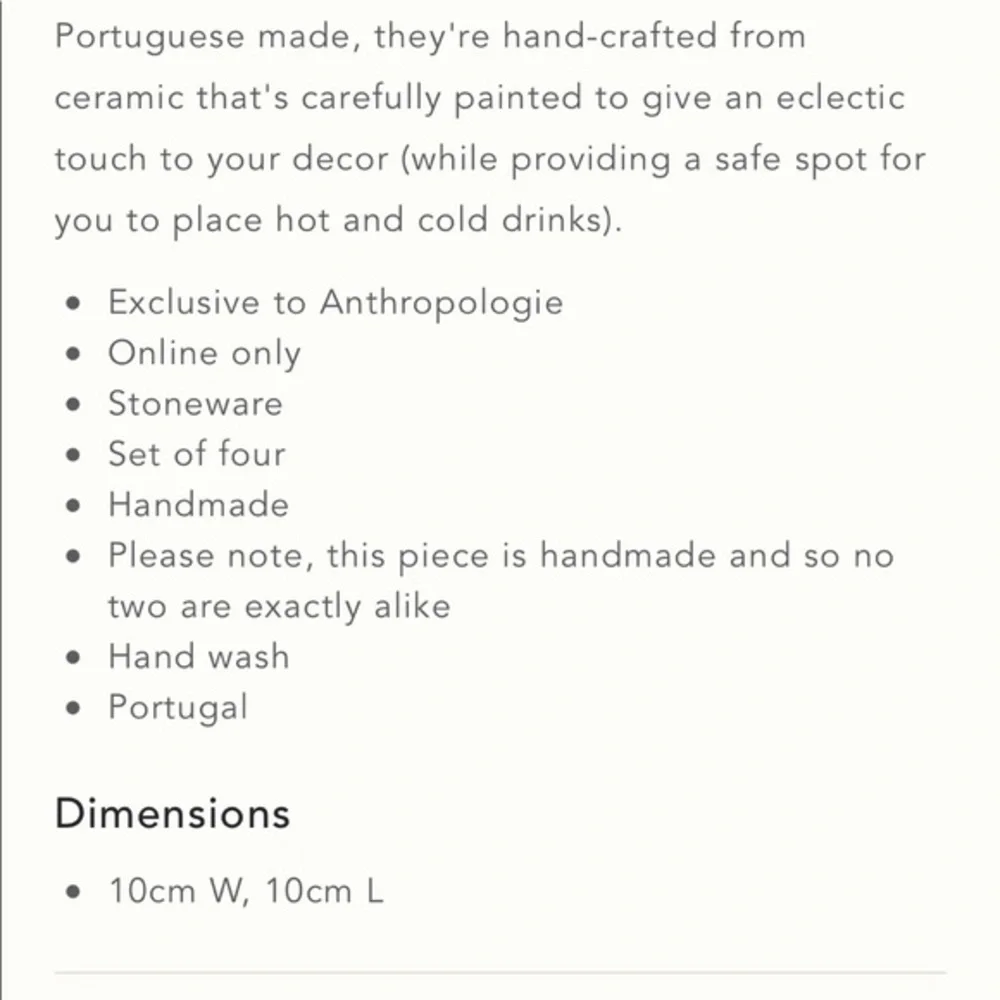Anthropologie- Azulejo Tile Coasters